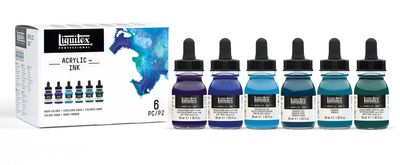 AQUA COLORS SETT 6X30ML LQX PRO ACRYLIC INK