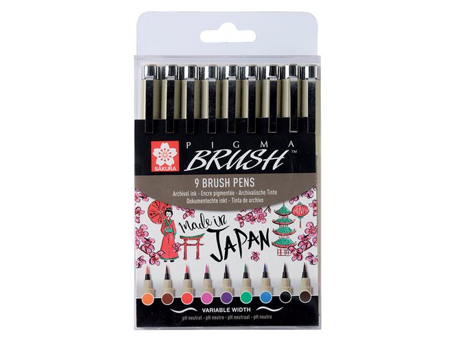 Hovedbilde Sakura Pigma Brush Pen - Sett med 9 farger
