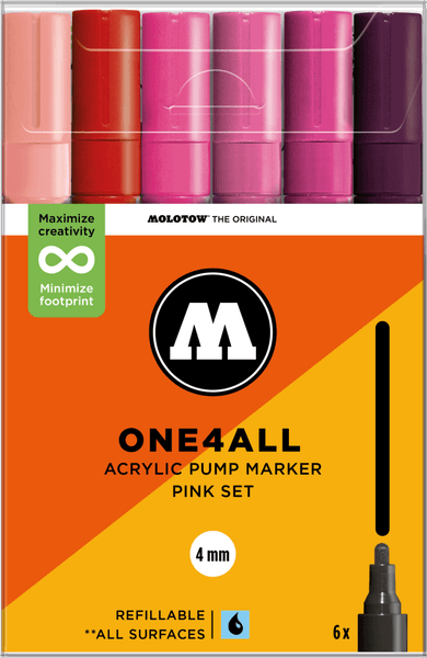 Acrylic marker One4All 227HS 4mm Wallet Pink-Set 6 pcs.