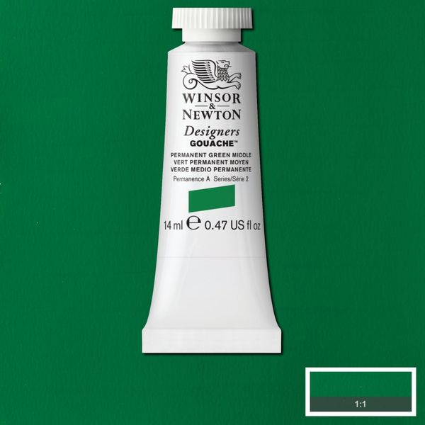 W&N DESIGNERS GOUACHE 14ML TBE PERMANENT GREEN MIDDLE